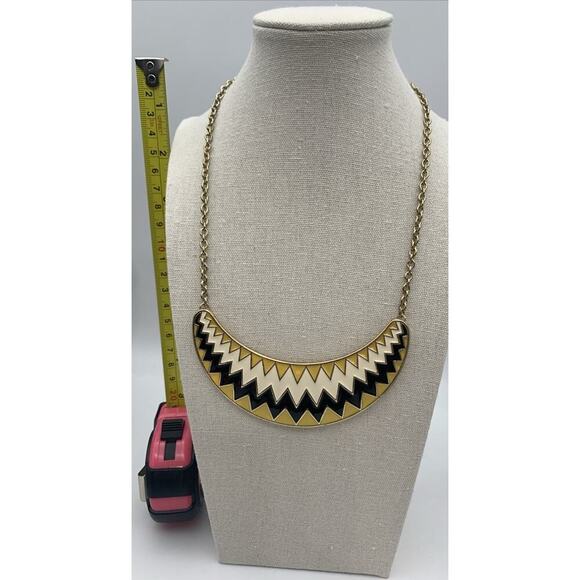 NWT Carole Inc. Collar Chevron Enamel Statement Necklace Geometric Crescent - Picture 4 of 4